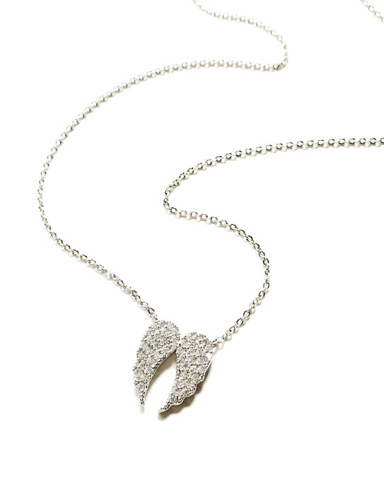 Angel Wing Necklace | Pave CZ White Gold Silver Chain | Light Years