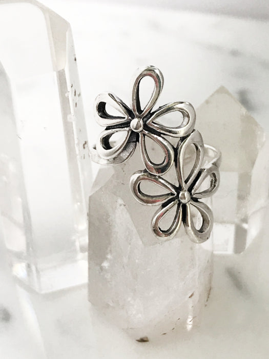 Double Daisy Statement Ring | Sterling Silver Size 7 8 9 10 | Light Years