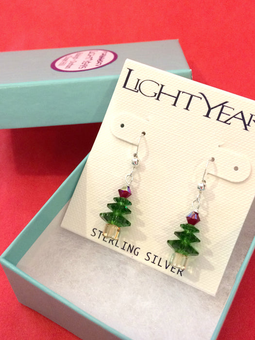 Beaded Holiday Tree Dangles | Earrings USA Sterling Silver | Light Years