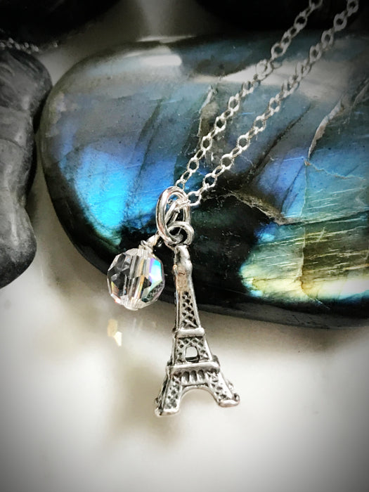 Eiffel Tower Crystal Charm Necklace | Sterling Silver Chain | Light Years