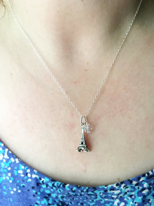 Eiffel Tower Crystal Charm Necklace | Sterling Silver Chain | Light Years