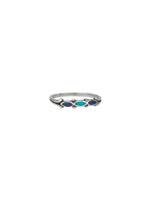 Turquoise & Lapis Band Ring | Sterling Silver Size 7 8 9 | Light Years