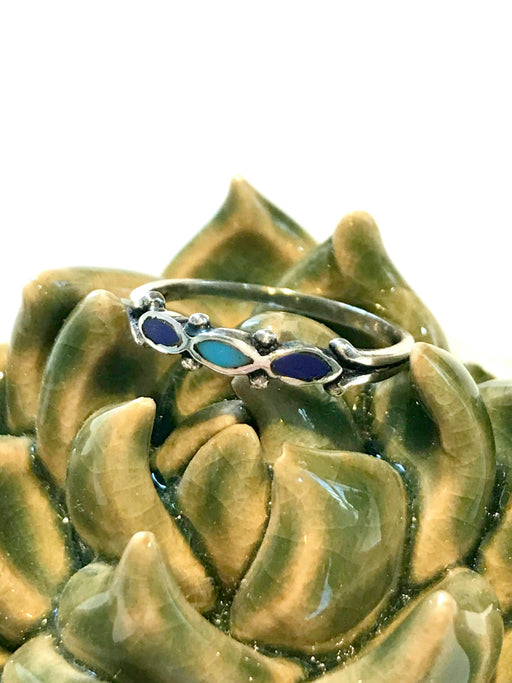 Turquoise & Lapis Band Ring | Sterling Silver Size 7 8 9 | Light Years