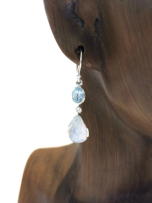 Moonstone & Blue Topaz Dangles | Sterling Silver Earrings | Light Years