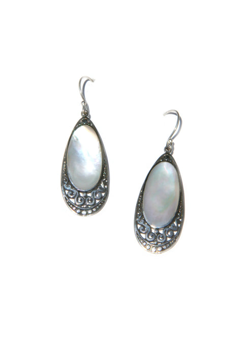 Mother of Pearl Earrings | Sterling Silver Handmade Dangles | Light Years