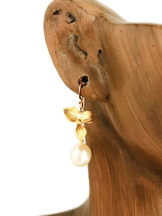 Orchid & Pearl Dangles | 14kt Gold Filled Earrings | Light Years Jewelry