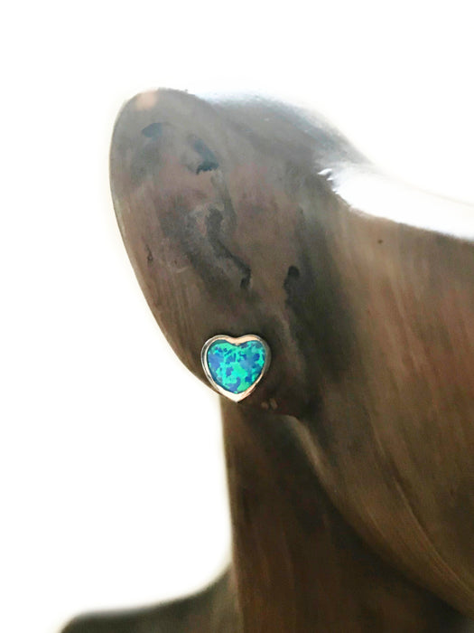 Blue Opal Inlay Heart Posts | Sterling Silver Studs Earrings | Light Years