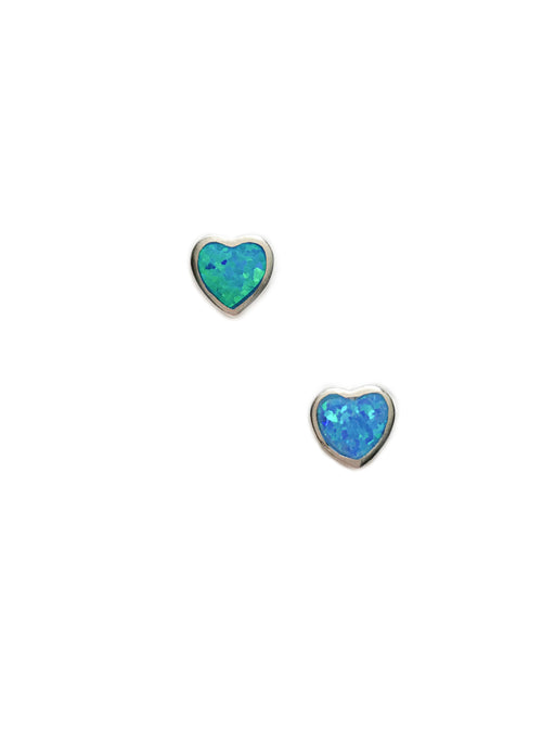Blue Opal Inlay Heart Posts | Sterling Silver Studs Earrings | Light Years