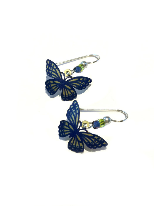 Green & Blue Butterfly Earrings | Sterling Silver Dangles | Light Years