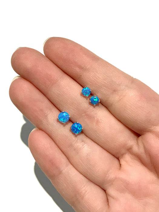 Prong Set Opal Posts | 4mm 5mm Sterling Silver Studs Earrings | Light Years