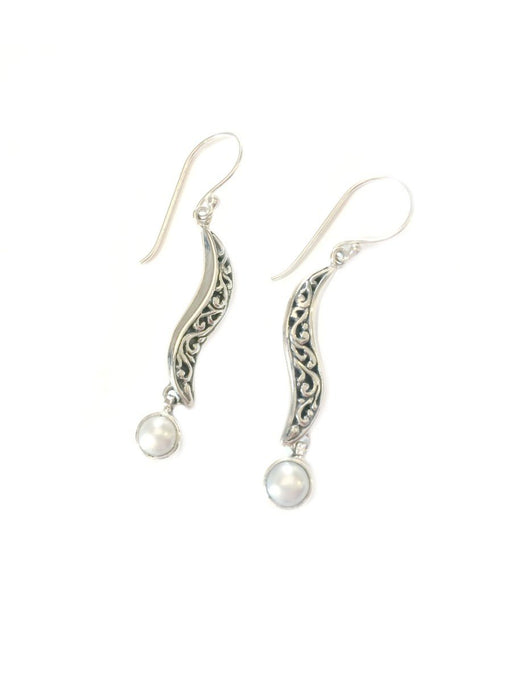 Sleek Swirl Dangles | Sterling Silver Pearl Earrings | Light Years