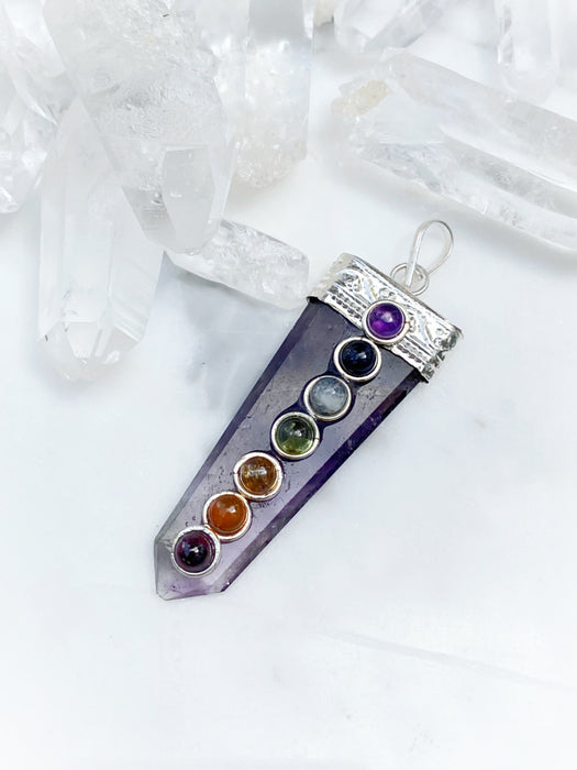 Amethyst Point Chakra Pendant | Silver Plated Stone Charm | Light Years