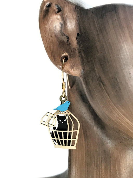 Black Cat Birdcage Dangles by Sienna Sky | 14kt Gold Filled Earrings | Light Years