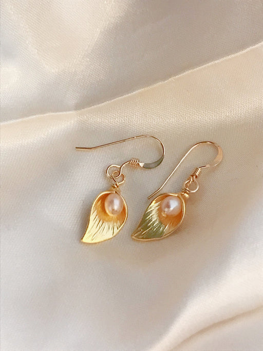 Pink Pearl & Lily Dangles | 14kt Gold Filled Earrings | Light Years Jewelry