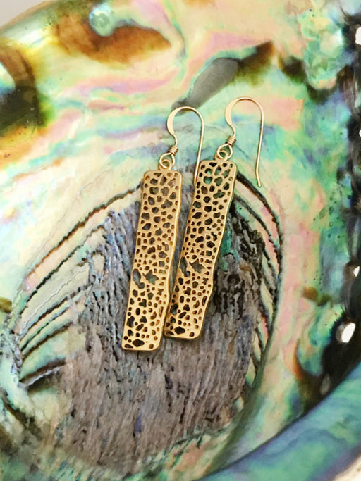 Leaf Print Bar Dangles | 14kt Gold Filled Earrings | Light Years Jewelry