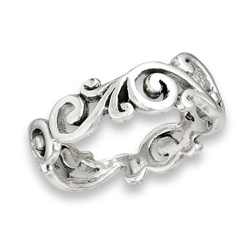 Sterling Silver Swirl Detail Point Ring