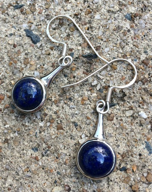 Round Lapis Drop Dangles | Sterling Silver Earrings | Light Years