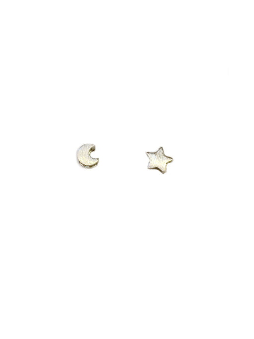 Brushed Moon & Star Studs | Gold or Silver Plated | Light Years Jewelry
