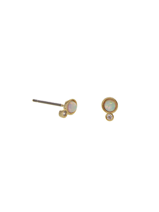 Opal Dot with CZ Posts | Gold Plated Stud Earrings | Light Years Jewelry