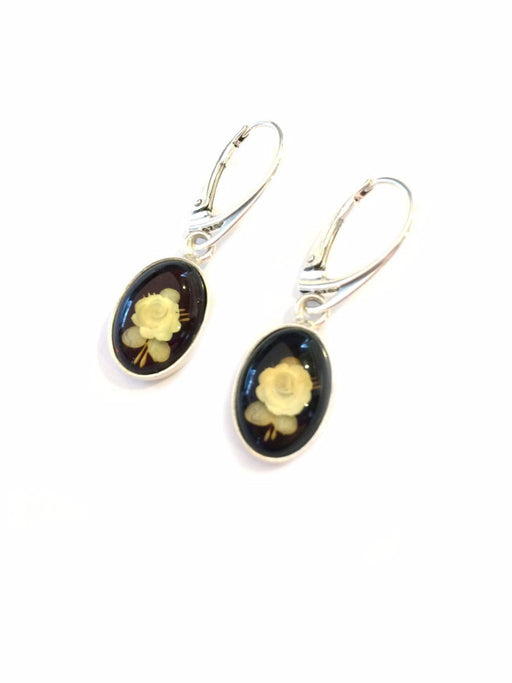 Carved Amber Rose Earrings | Sterling Silver Intaglio | Light Years
