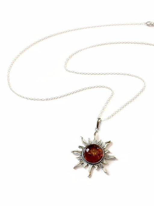 Baltic Amber Sun Necklace | Sterling Silver Chain Pendant | Light Years