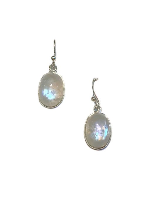 Rainbow Moonstone Cabochon Dangles | Sterling Silver Earrings | Light Years