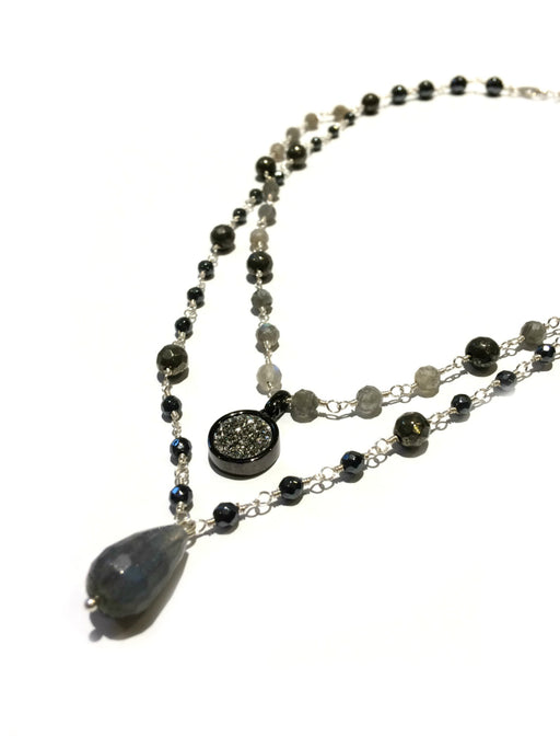 Labradorite & Druzy Layered Necklace | Sterling Silver | Light Years