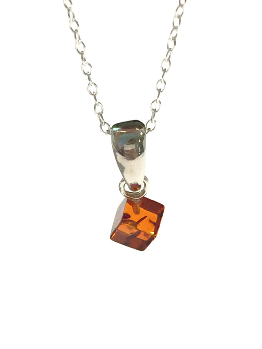 Baltic Amber Cube Necklace | Sterling Silver Chain Pendant | Light Years