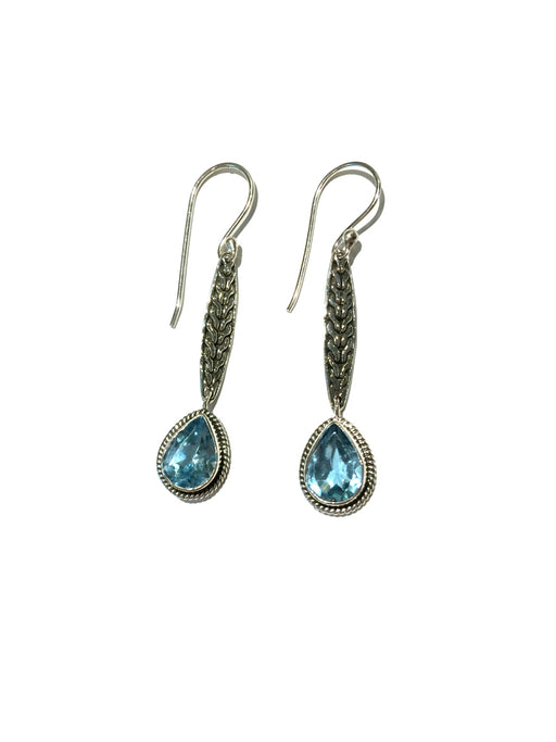 Gemstone Leaf Dangle Earrings | Blue Topaz Green Quartz | Light Years