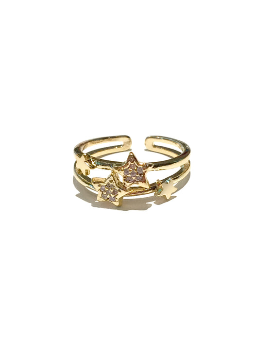 Sparkling Stars Ring | Size 6 Adjustable CZ Gold Fashion | Light Years