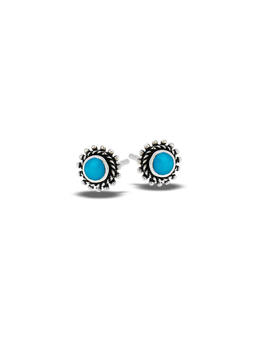 Dot Border Stone Posts | Sterling Silver Studs Earrings | Light Years