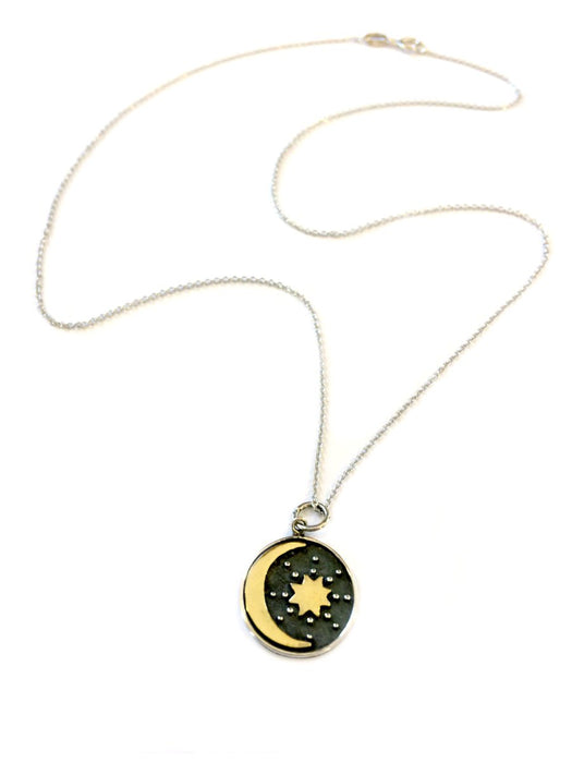 Mixed Metal Moon & Star Necklace | Bronze Sterling Silver | Light Years 