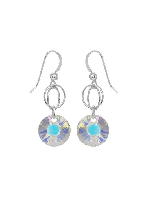 Crystal Disc Dangles Earrings | Sterling Silver USA Made | Light Years