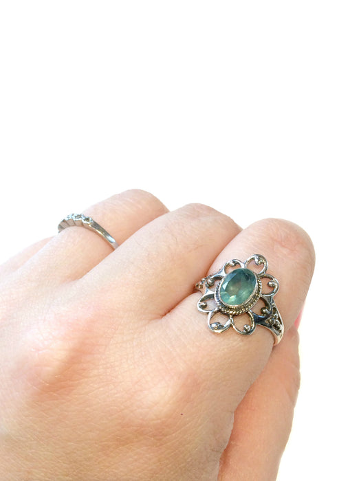 Apatite Flower Ring | Sterling Silver Stone Size 6 7 8 9 | Light Years 