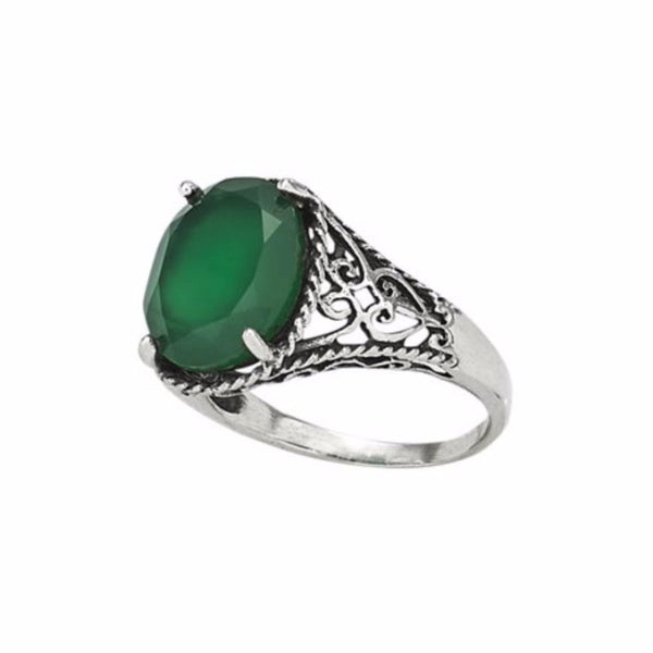 Green Agate Filigree Ring | Sterling Silver Size 6 7 8 9 | Light Years