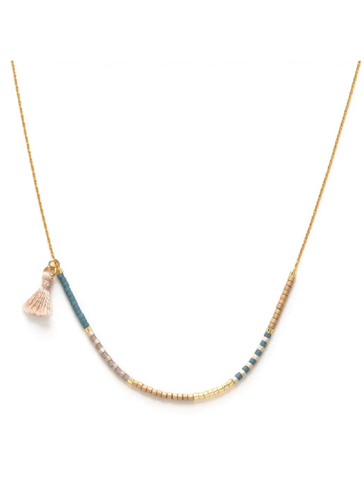 Sky Asymmetrical Beaded Necklace | Gold Plated Chain Tassel | Light Years