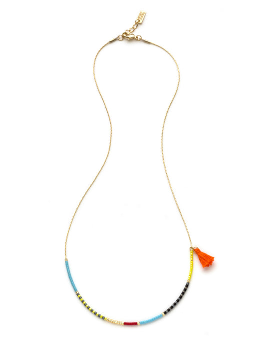 Fiesta Asymmetrical Beaded Necklace | Gold Plated Chain Tassel | Light Years