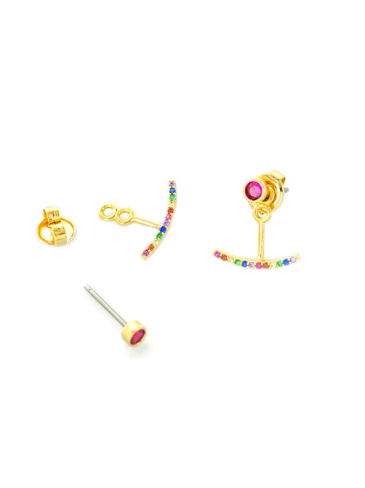Rainbow CZ Ear Jacket | Gold Plated Studs Earrings | Light Years Jewelry