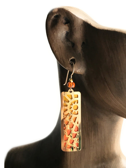 Orange Sunburst Column Dangles Earrings by Adajio | Light Years Jewelry
