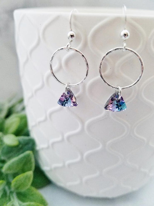 Hammered Circle Crystal Dangles | Mystic Topaz | Sterling Silver Earrings | Light Years