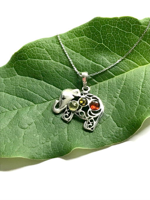Amber Elephant Necklace | Sterling Silver Chain Pendant | Light Years