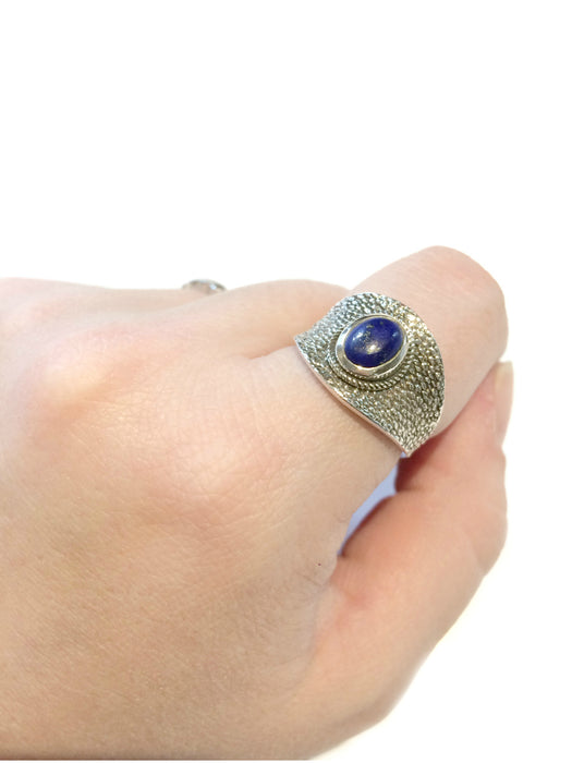 Textured Lapis Ring | Sterling Silver 6 7 8 9 10 | Light Years Jewelry