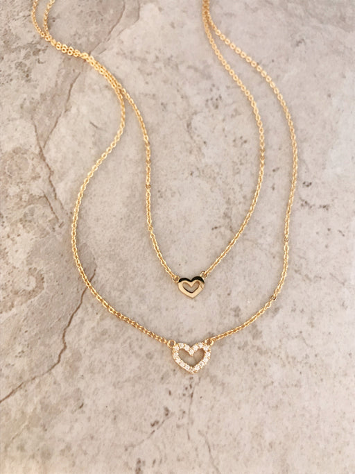 Layered CZ Heart Necklace | Gold Plated Chain | Light Years Jewelry