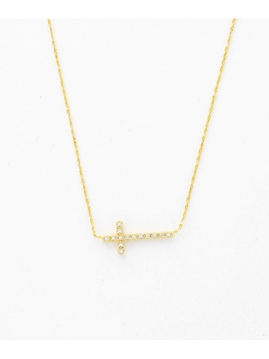 Sideways Cross CZ Necklace | Gold Plated Chain | Light Years Jewelry