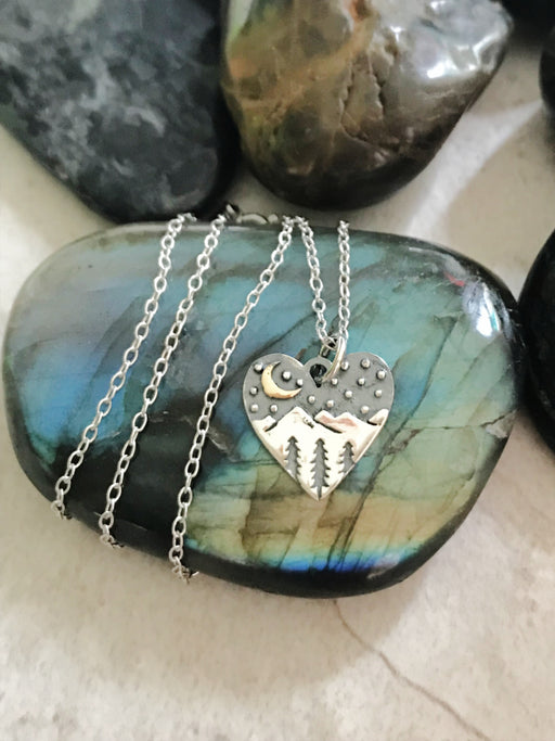 Heart Mountain Moon Necklace | Sterling Silver Pendant Chain | Light Years