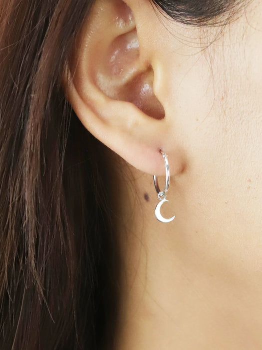 Crescent Moon Charm Hoops by boma | Sterling Silver Earrings | Light Years