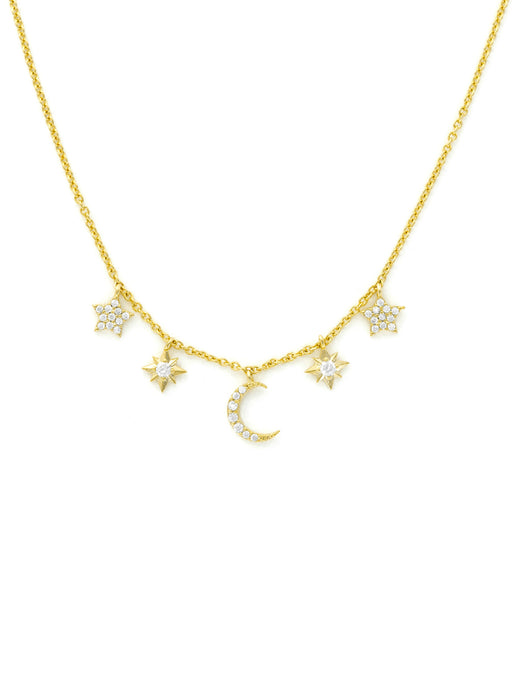 Celestial Charm Necklace | Gold Plated Moon Stars | Light Years Jewelry
