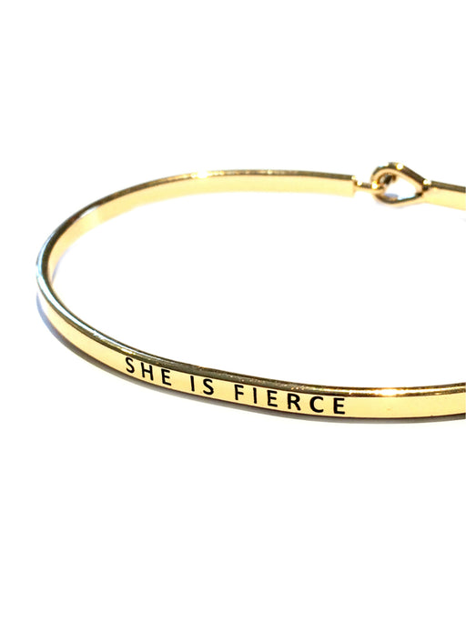 "She is Fierce" Stamped Bracelet | Gold Plated Cuff | Light Years Jewelry