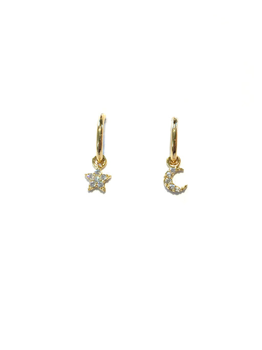 CZ Moon & Star Charm Hoops | Gold Plated Earrings | Light Years Jewelry