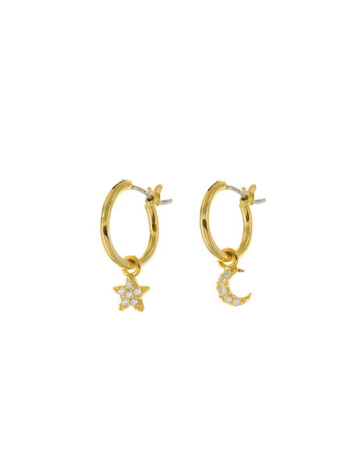 CZ Moon & Star Charm Hoops | Gold Plated Earrings | Light Years Jewelry